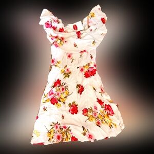 Floral White Dress with Red and Yellow Accents